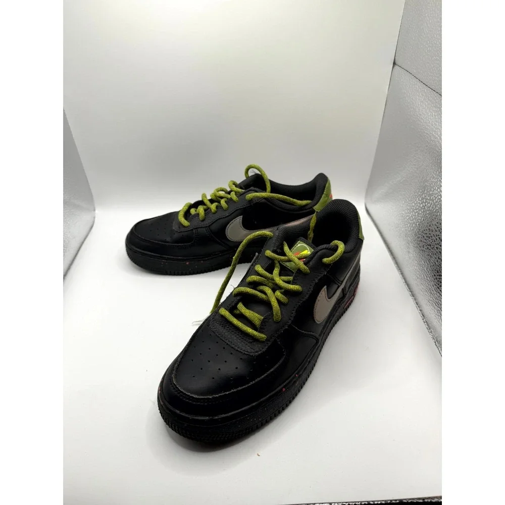 Nike Air Force 1 Low GS DC2095-001 Kid 5.5 Sneaker Black Asparagus Leather Shoes
